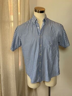 Nautica Blue White Stripe Button Up Shirt Cotton Size M Vintage